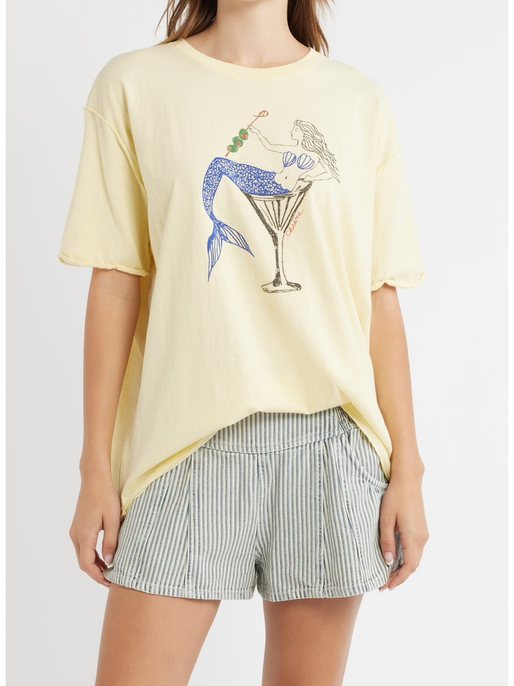 Free People Pale Yellow Mermaid Graphic Tee